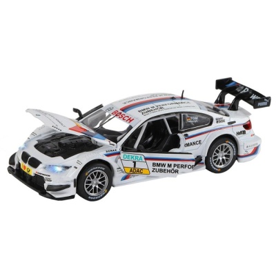 Машина металлическая BMW M3 DTM 1:32, инерция, световые и звуковые эффекты, открываются двери, цвет белый