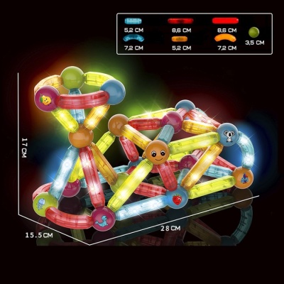 Конструктор магнитный для малышей «Световые палочки», 76 деталей