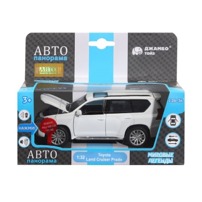 Машина металлическая Land Cruiser Prado 1:32, свет и звук, открываются двери, капот, багаж, инерция